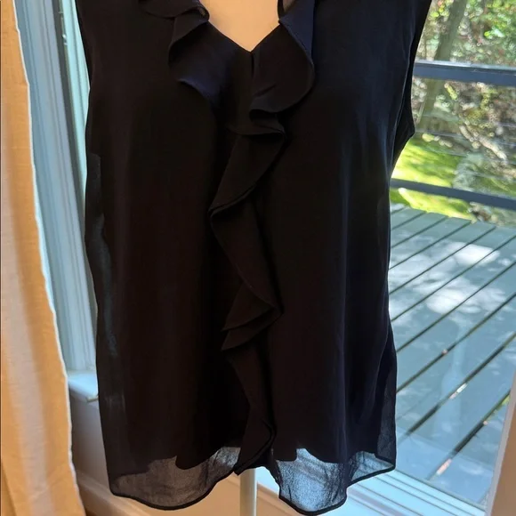 Calvin Klein Navy Ruffle Sleeveless Blouse - Picture 5 of 8